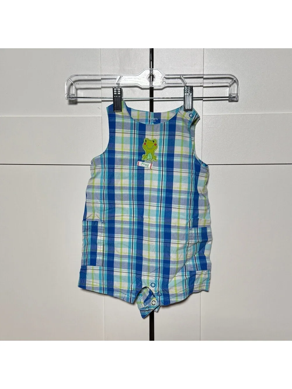 Carter's Baby Boys Plaid Frog Romper Size 9M